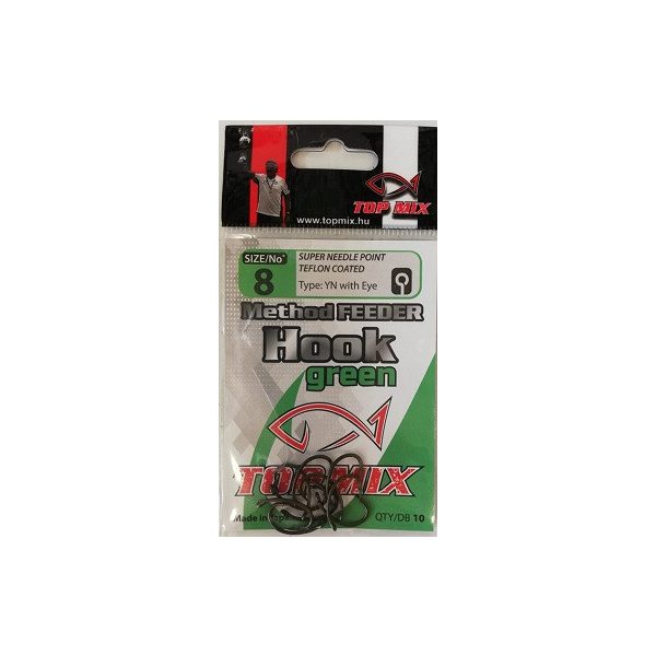 Top Mix Method Feeder Zielony 8 Haczyk karpiowy z oczkiem i brodą 10 szt.