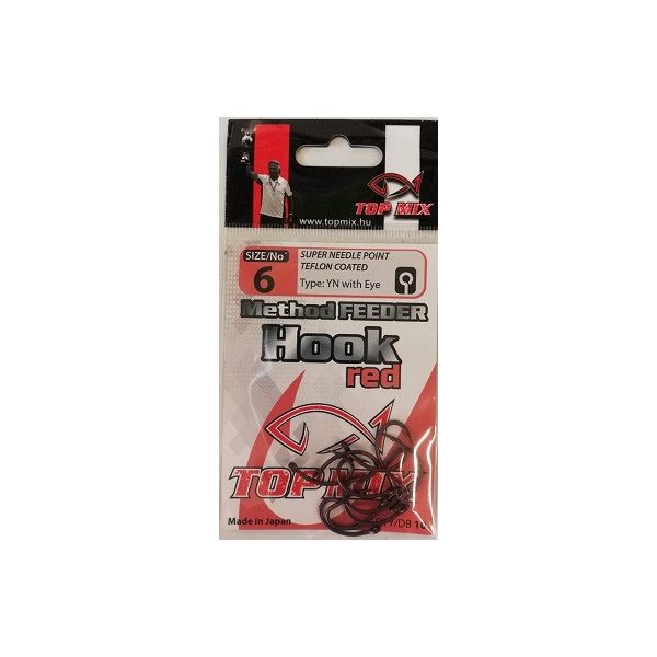 Top Mix Method Feeder Czerwony 6 Haczyk karpiowy z oczkiem i brodą 10 szt.