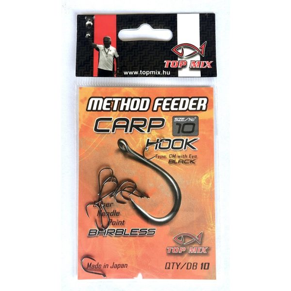 Top Mix Method Feeder Carp 10 Z uchem, Bezzadziorowy Haczyk karpiowy 10szt.