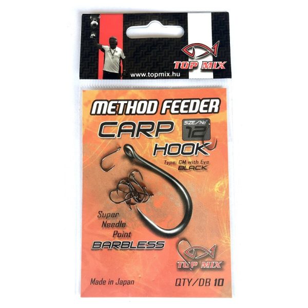 Top Mix Method Feeder Carp 14 Z uchem, Bezzadziorowy Haczyk karpiowy 10szt.